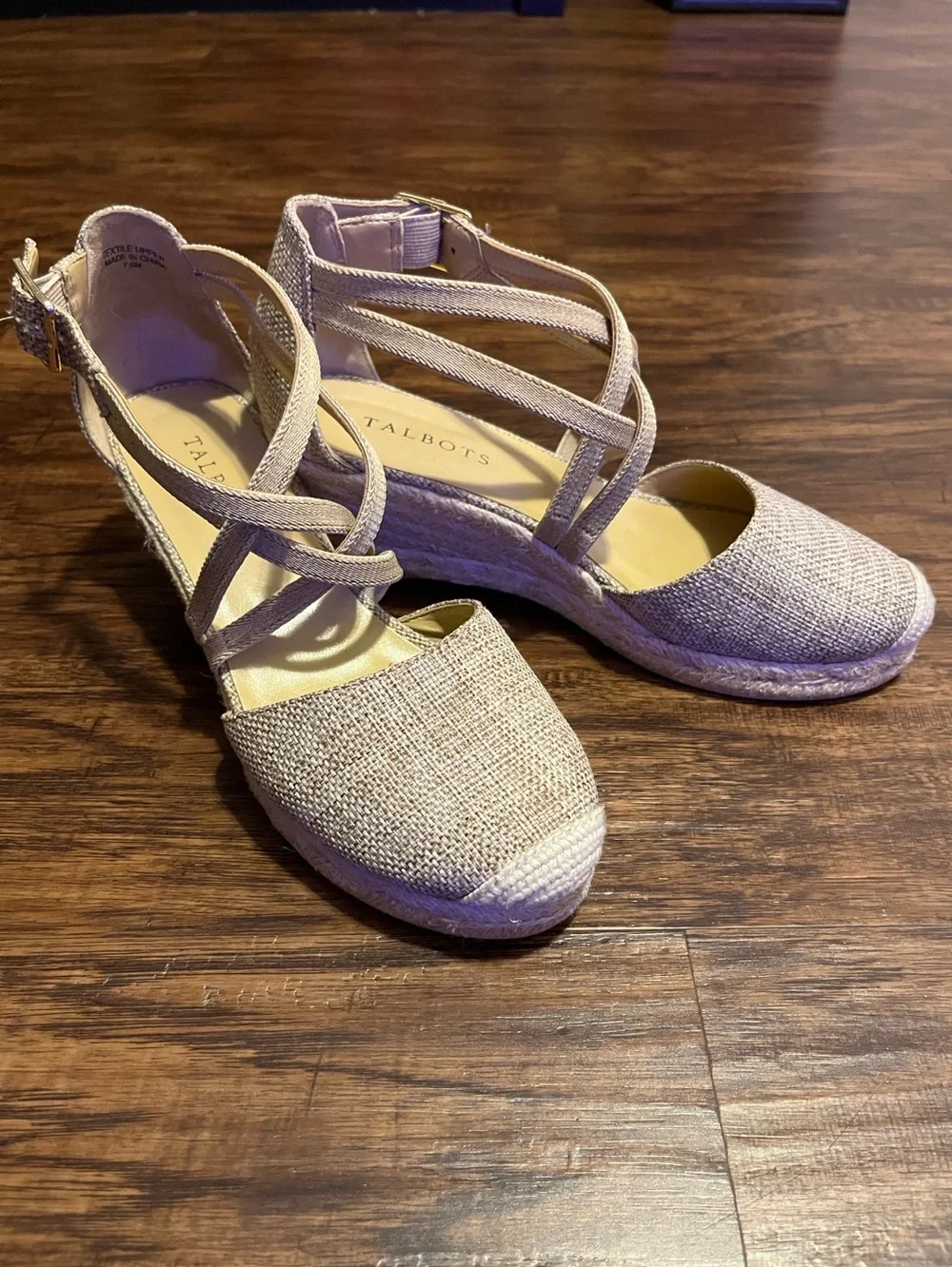 Talbots Lyndsay Strappy Linen Espadrille Wedges Sandals Size 7.5